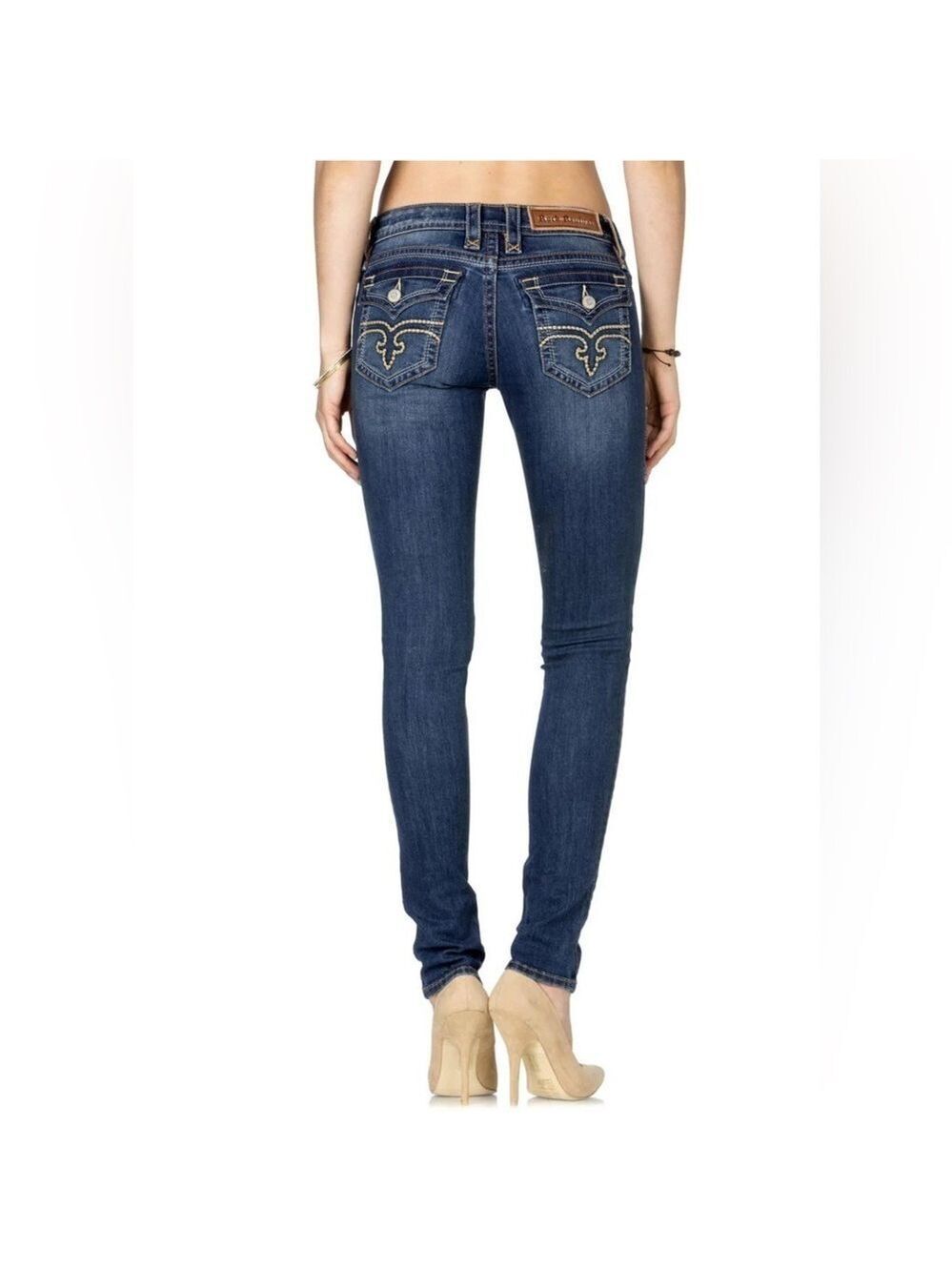 Rock Revival Women Jessica Skinny Jeans Rhinestones Logo Size 28 x 30